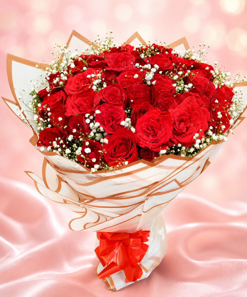 Red rose bouquet for Valentine's Day flower delivery in Chennai