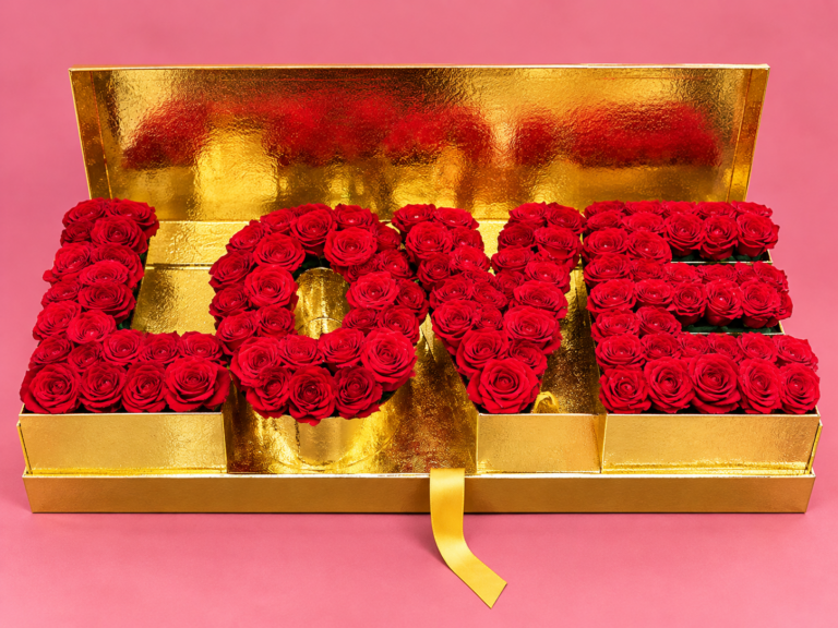 Red rose floral arrangement in a premium gift box