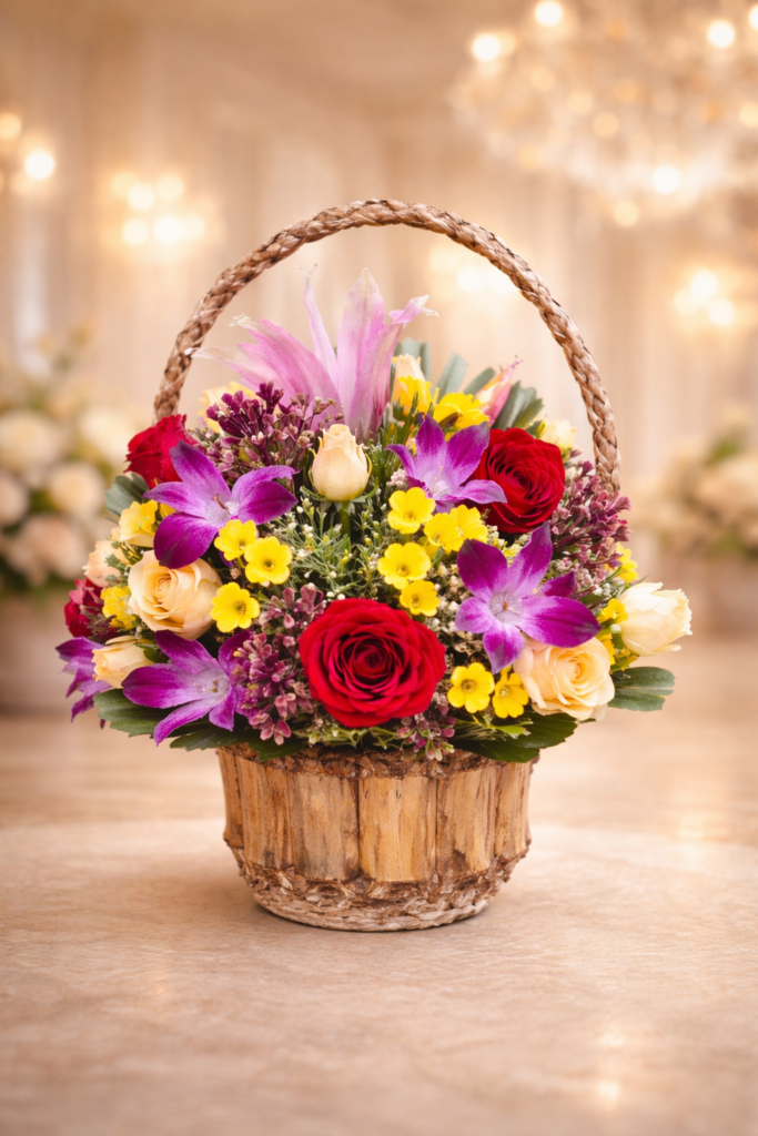 Mother's Day flower basket with colourful fresh flowers in Chennai